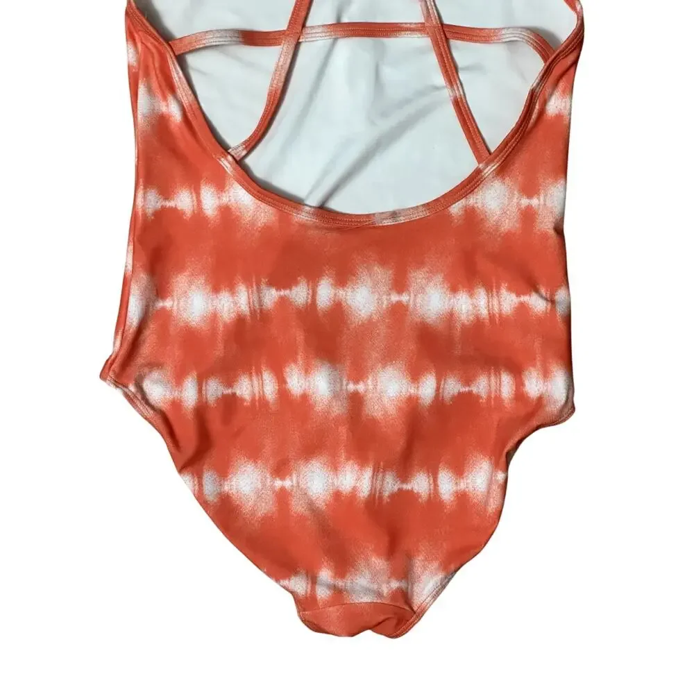 Melrose And Market Tie-Dye One-Piece Swimsuit Soft Orange White Girls 12 NWOT